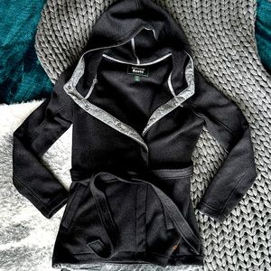 ROOTS CANADA Knit Hooded Snap Button Belted Jacket - Size S - Charcoal